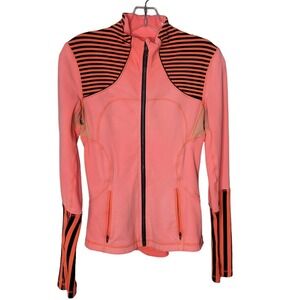 Lululemon Forme Jacket Stripe Light Flare Inkwell Neon orange Full Zip Size 4